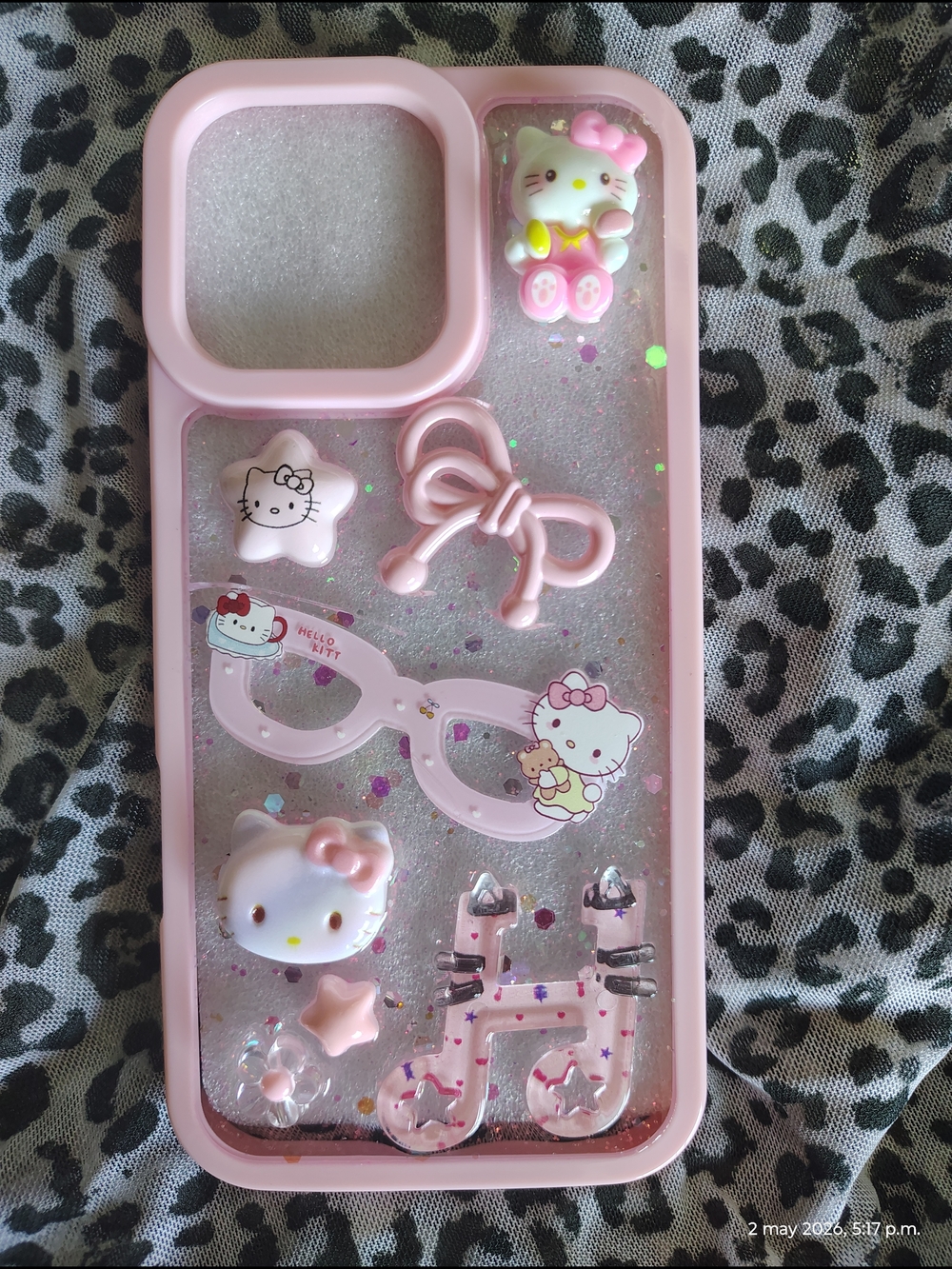 SANRIO Hello Kitty Phone Case for iPhone 16 Pro Max with Pink Glitter and 3D Emb